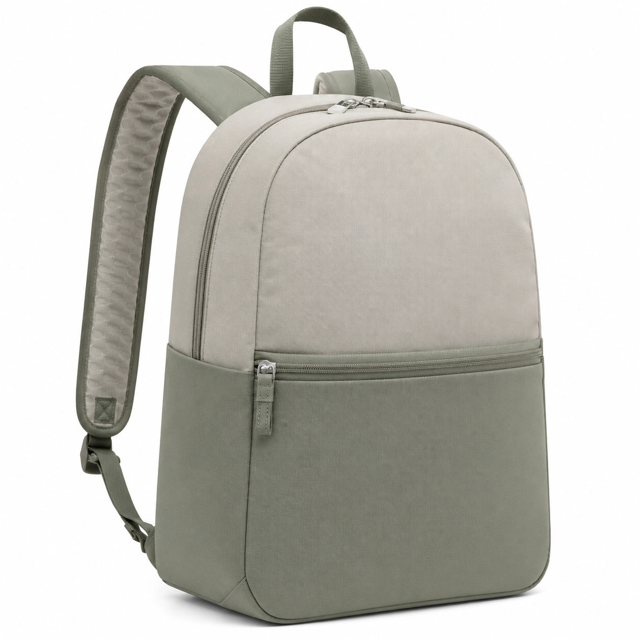 Sac à dos minimaliste beige et vert avec fermeture éclair