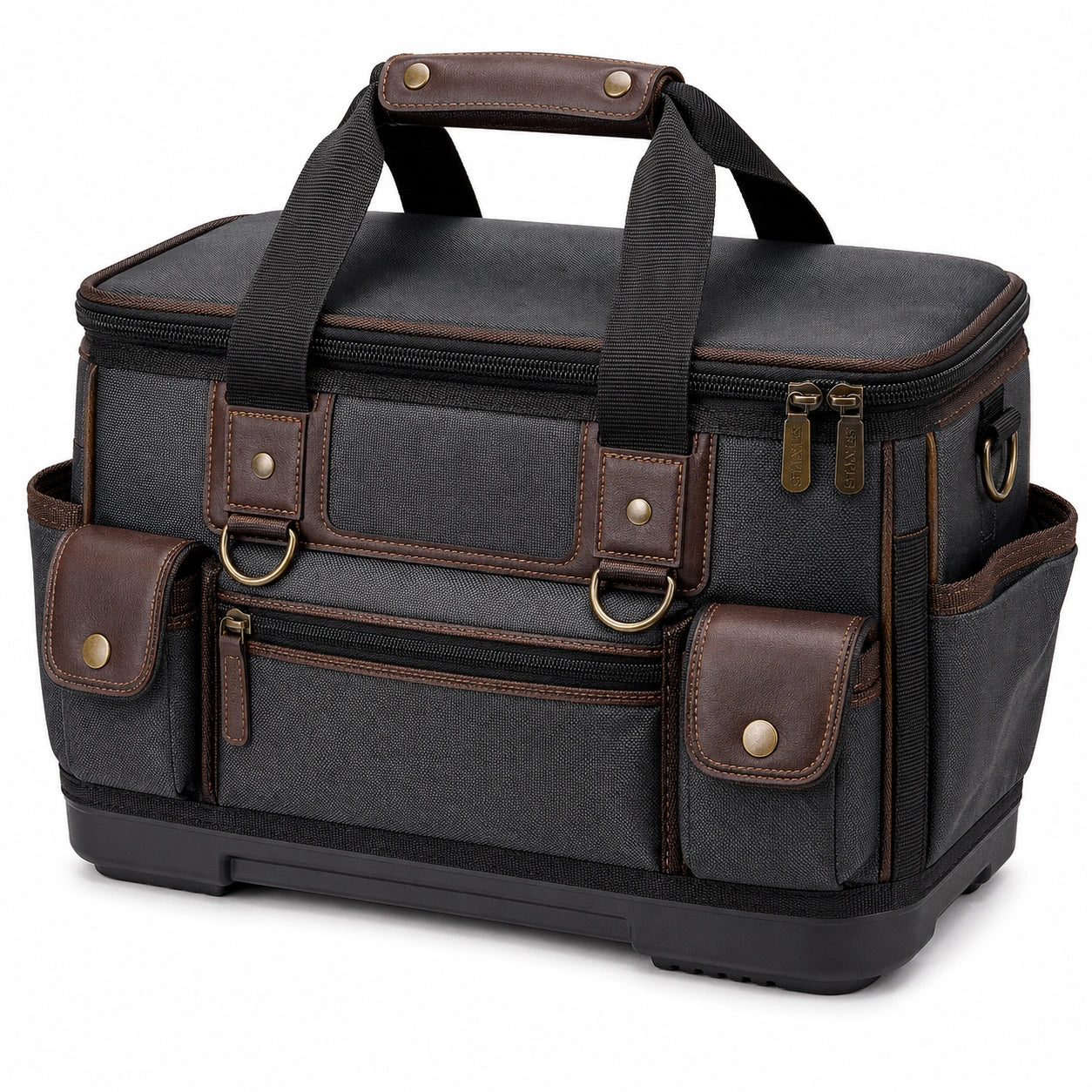 Sac à outils robuste noir et marron avec poignées renforcées