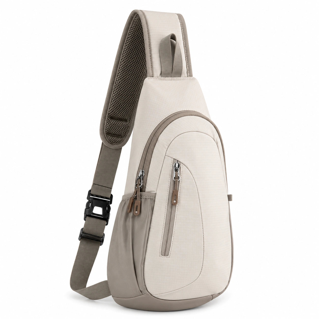 Sac bandoulière ergonomique beige avec poches multiples
