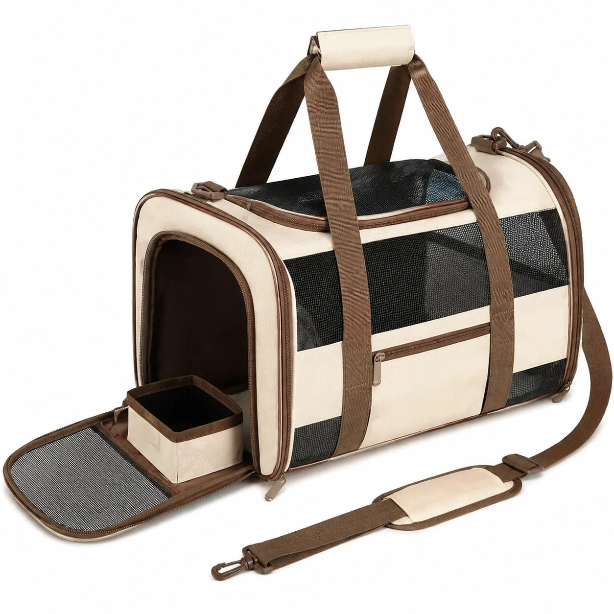 Sac de Transport Respirant pour Animaux, Beige et Marron