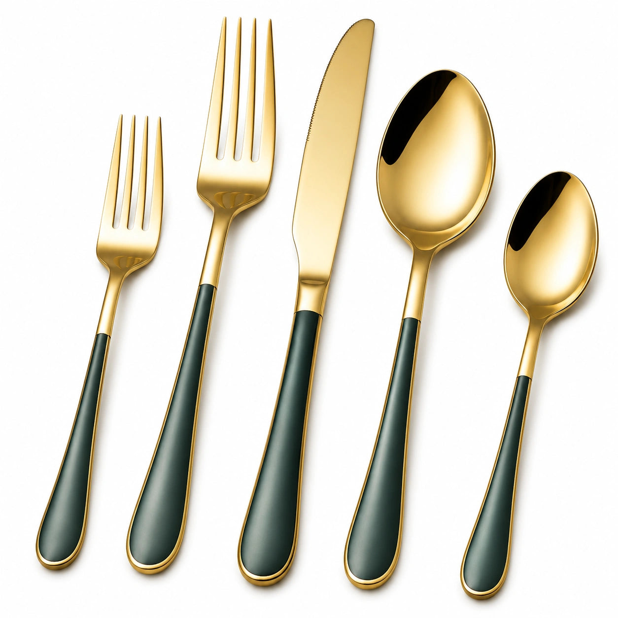 Set de Couverts en Acier Inoxydable Doré et Noir - 5 Pièces