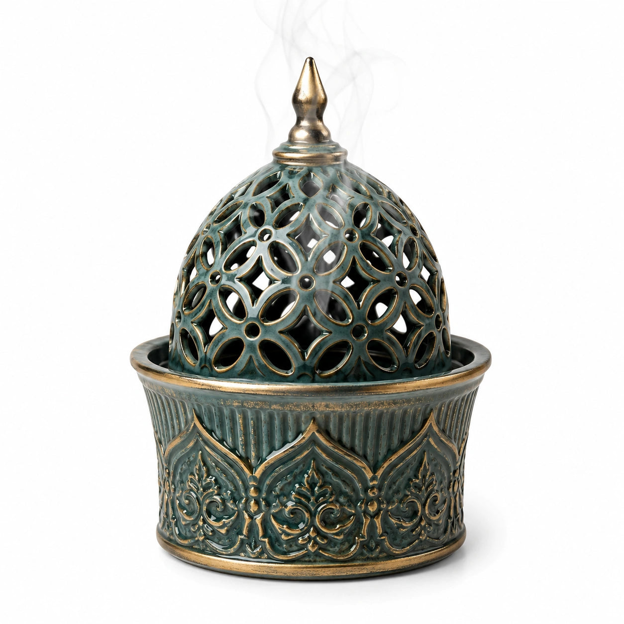 Brûleur d'encens oriental ajouré vert bronze