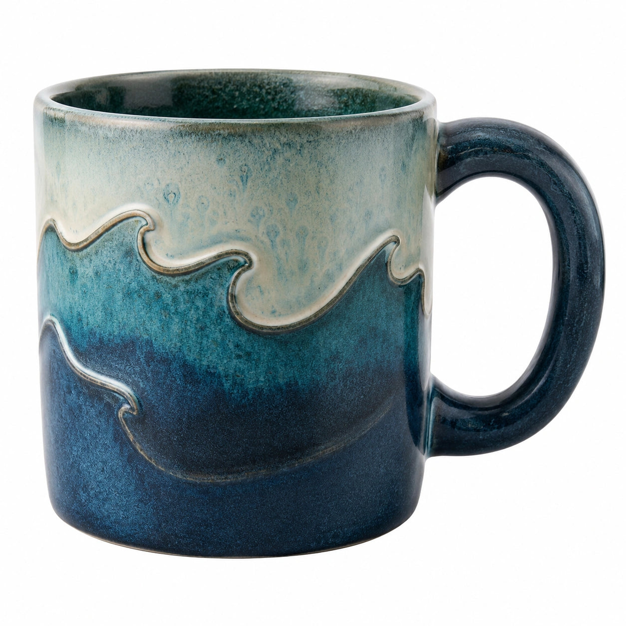 Mug en Céramique Motif Vagues 300ml Bleu et Beige