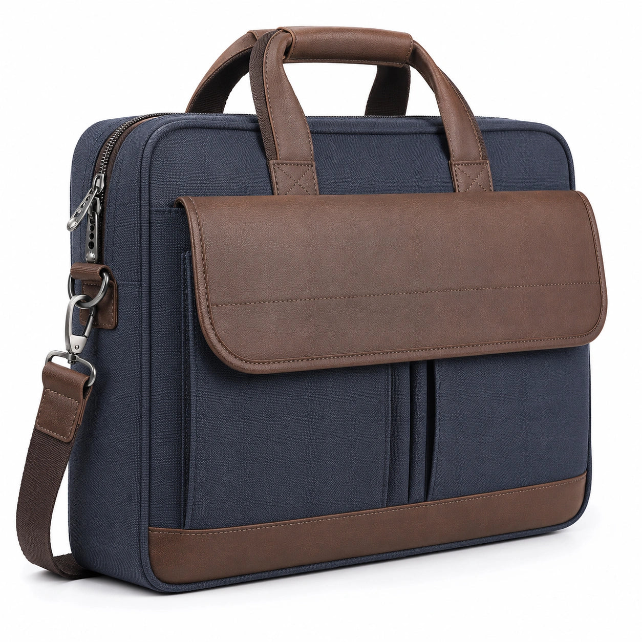 Sacoche pour ordinateur portable bleu marine et marron avec bandoulière