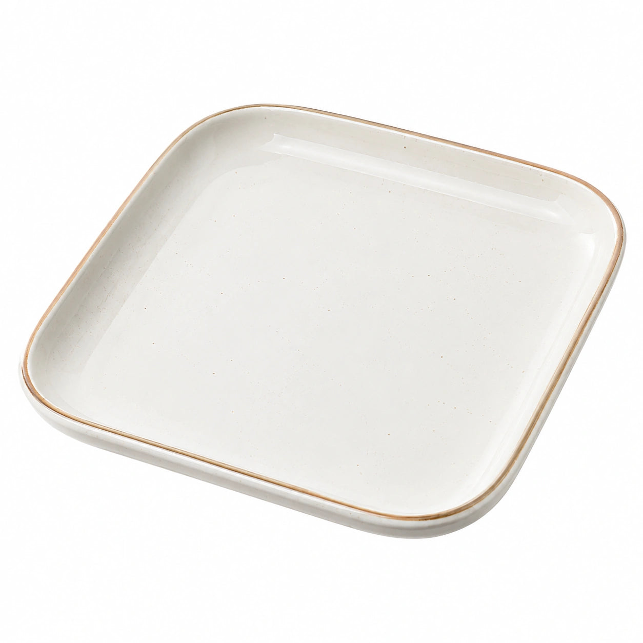 Assiette carrée blanche 25x25 cm, bord beige
