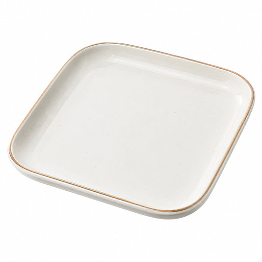 Assiette carrée blanche 25x25 cm, bord beige