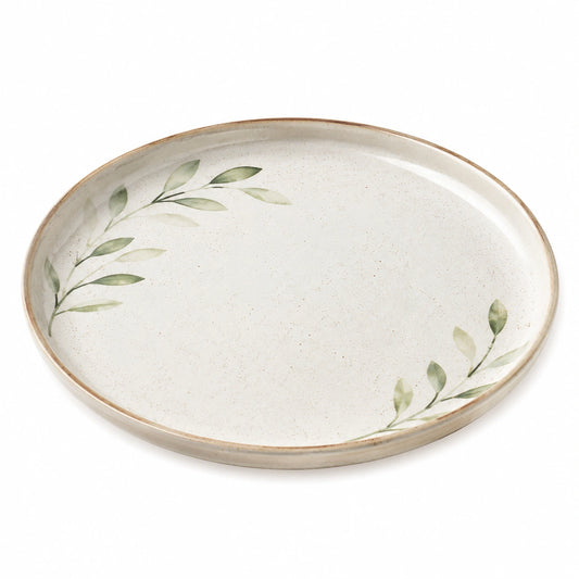 Assiette en Céramique 28cm avec Motif Feuilles Vertes