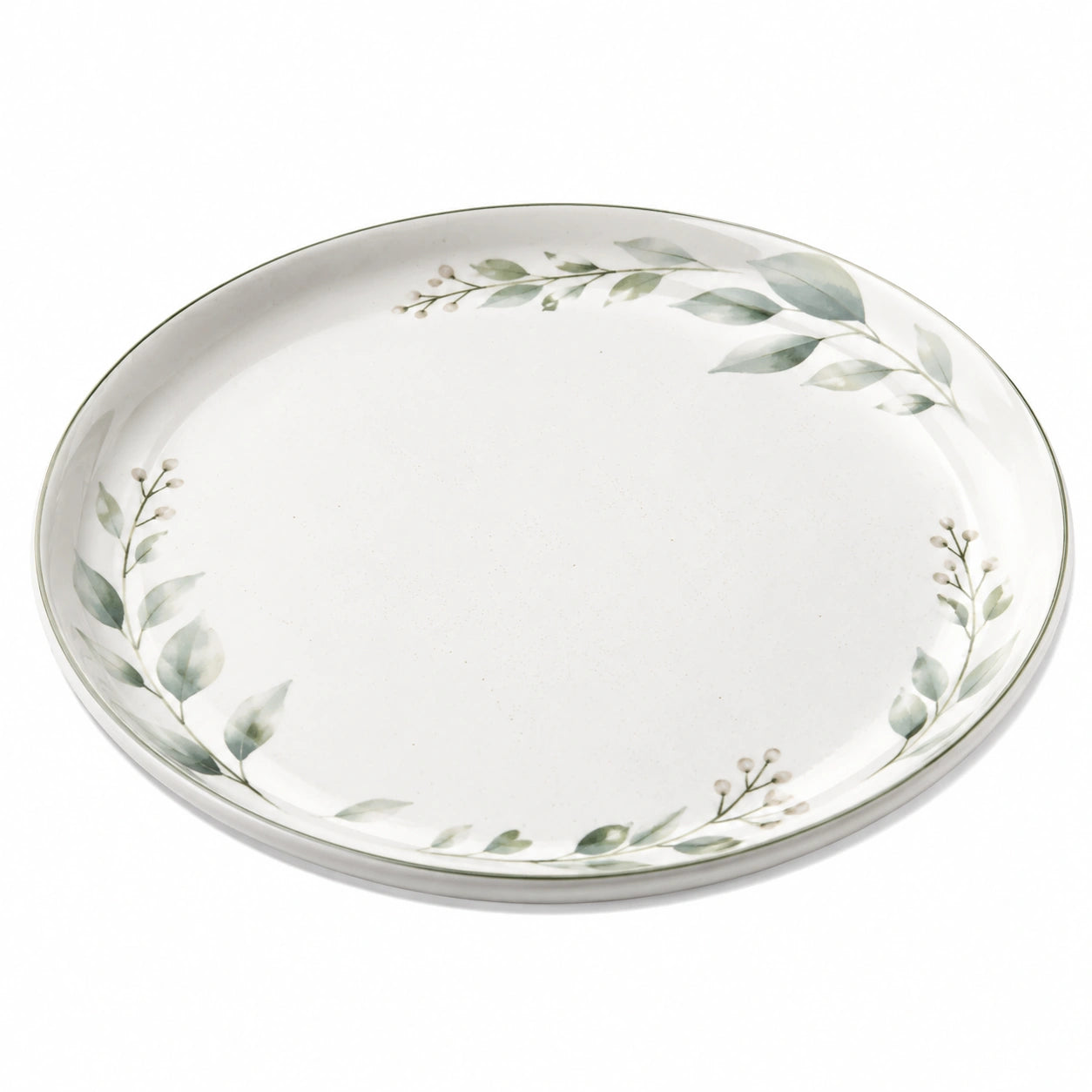 Assiette en Porcelaine à Motif Feuillage Vert 28 cm