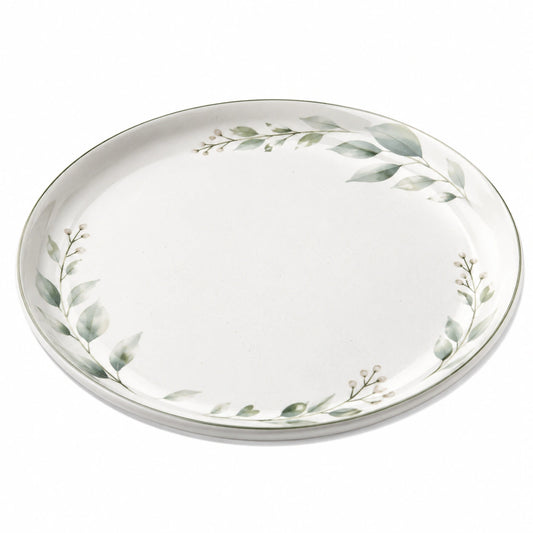 Assiette en Porcelaine à Motif Feuillage Vert 28 cm