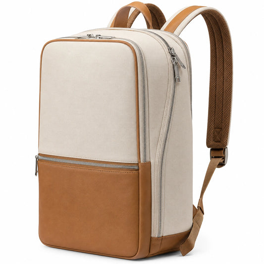 Sac à dos moderne beige et marron avec fermeture éclair