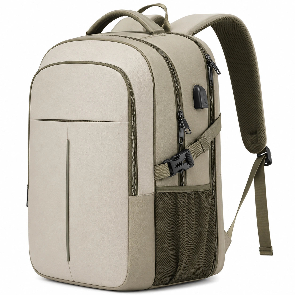 Sac à dos ordinateur beige/kaki étanche grande capacité