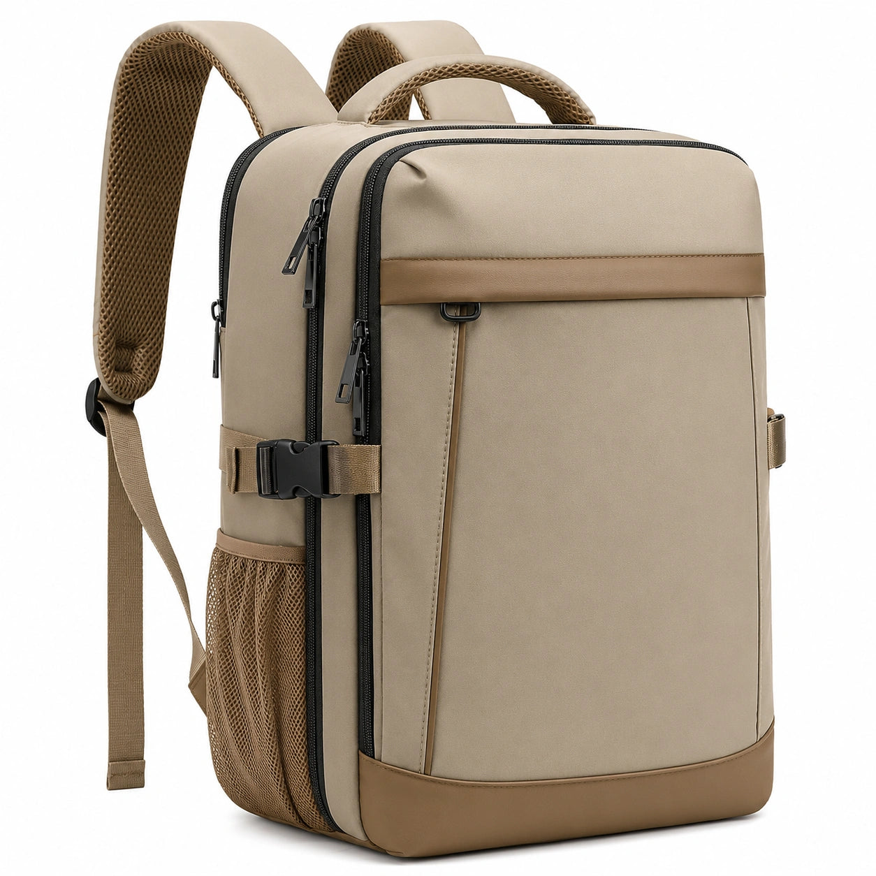 Sac à dos ergonomique beige 25L avec multiples compartiments