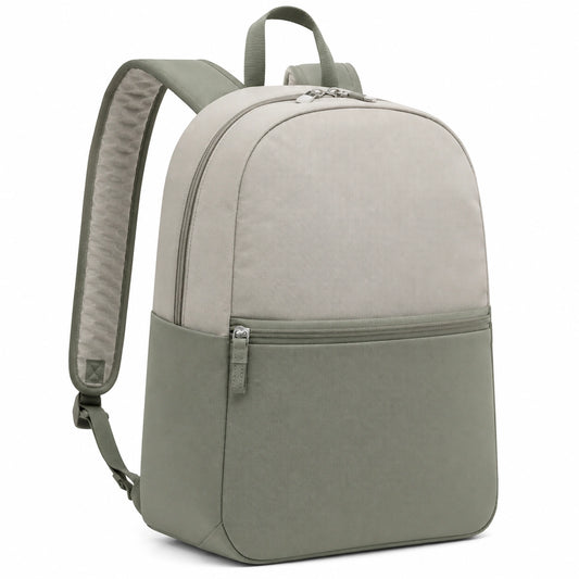 Sac à dos minimaliste beige et vert avec fermeture éclair
