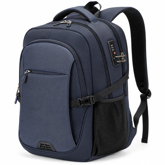 Sac à dos antivol 17 pouces bleu foncé avec système de verrouillage