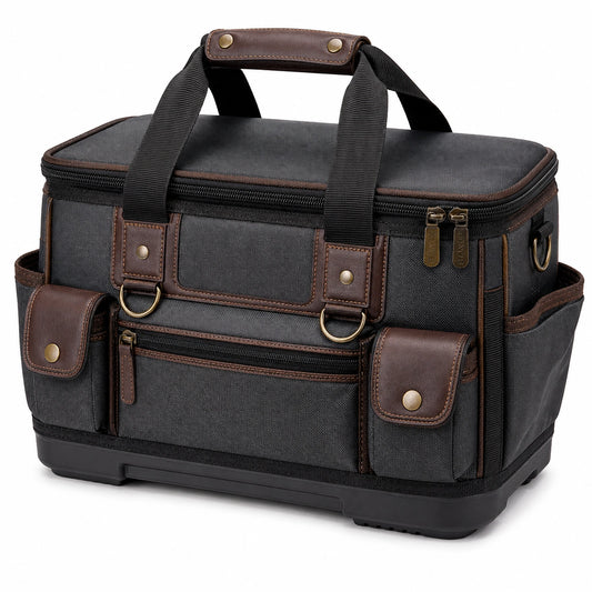Sac à outils robuste noir et marron avec poignées renforcées
