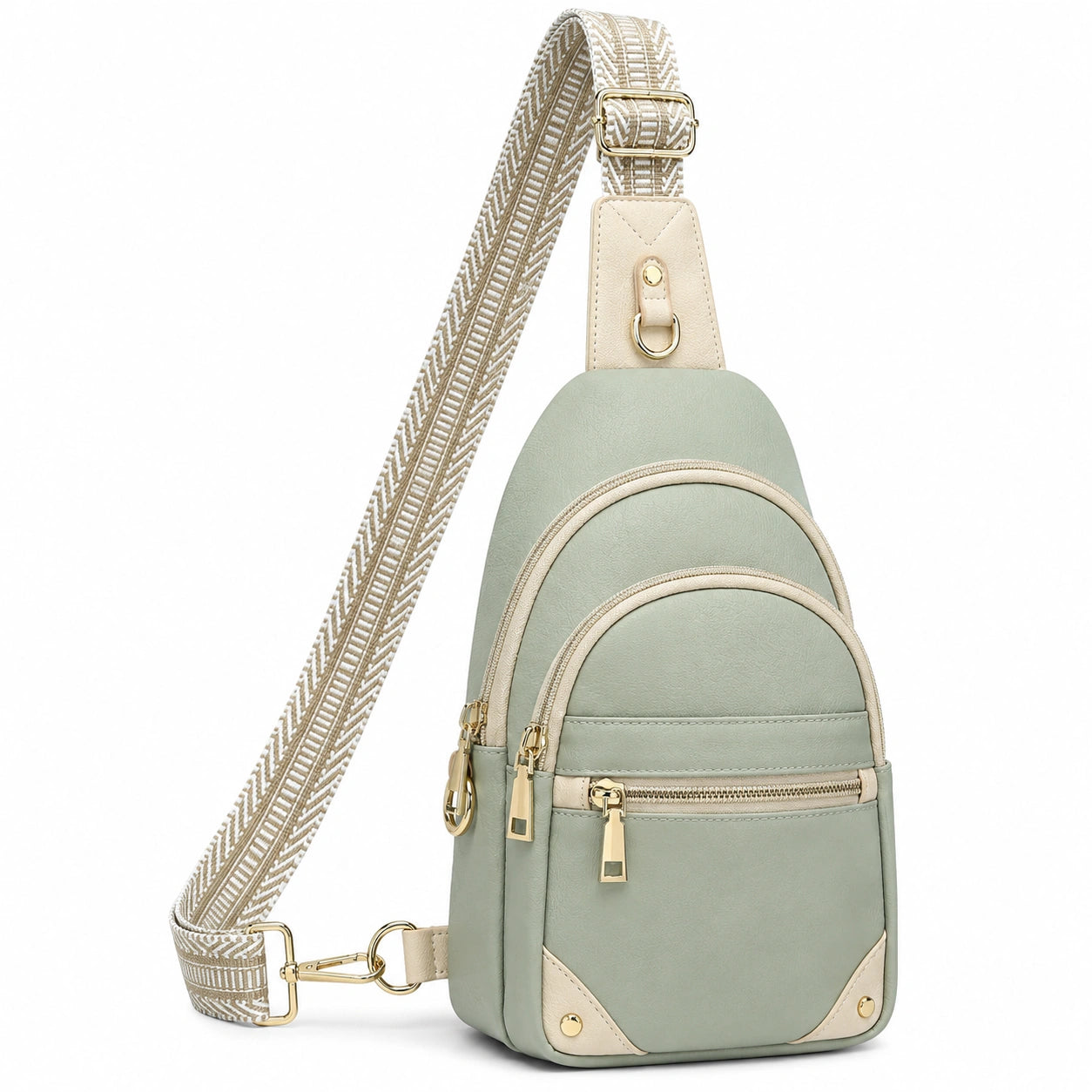 Sac à bandoulière élégant vert sauge avec sangle réglable