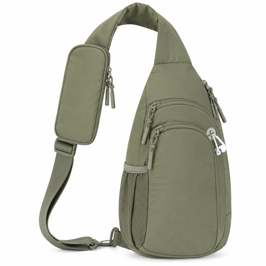 Sac à bandoulière vert unisexe avec poches multiples