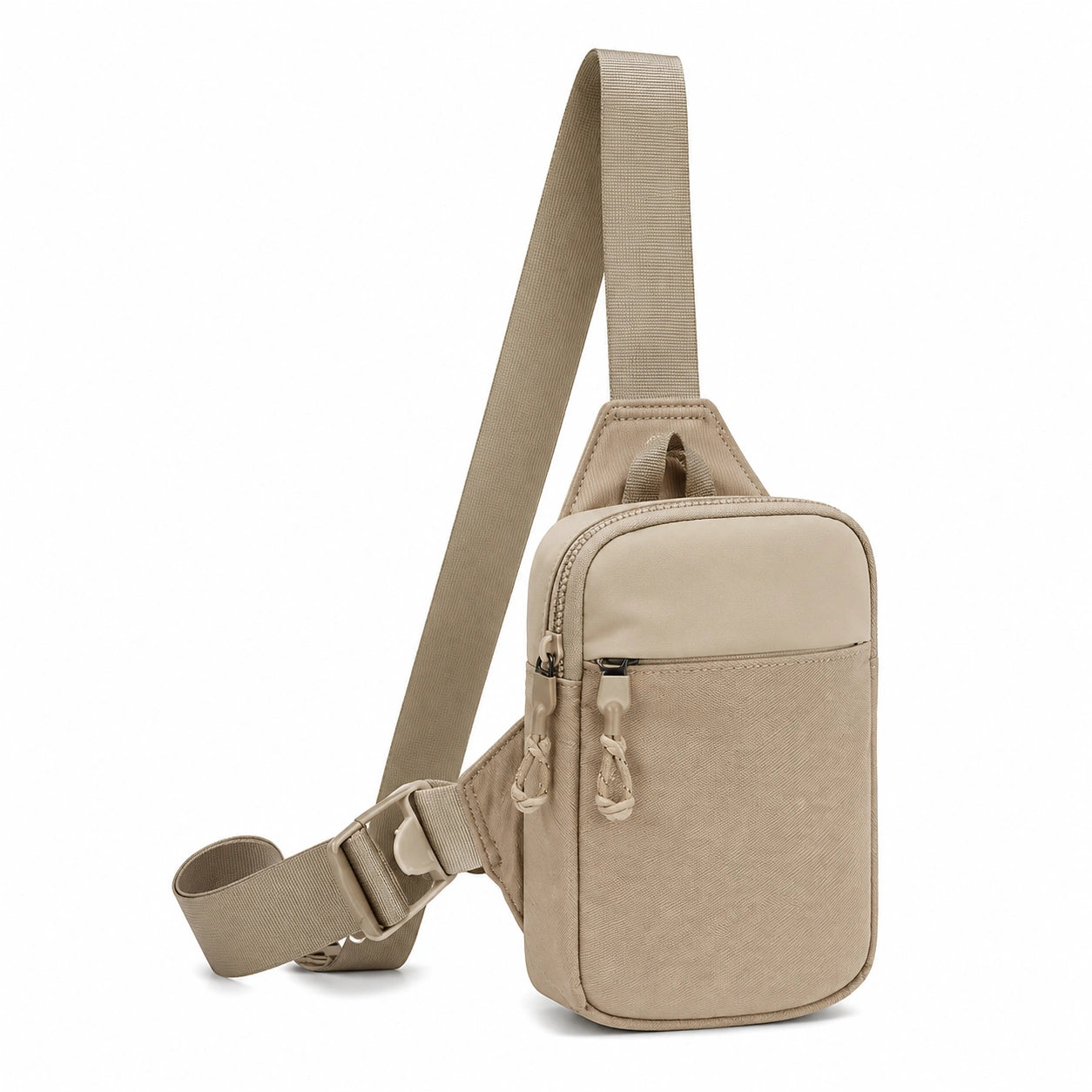 Sac unisexe beige avec bandoulière et poche zippée