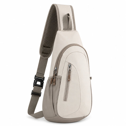 Sac bandoulière ergonomique beige avec poches multiples