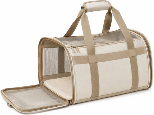 Sac de transport pour animaux beige avec ventilation et légèreté
