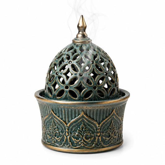 Brûleur d'encens oriental ajouré vert bronze