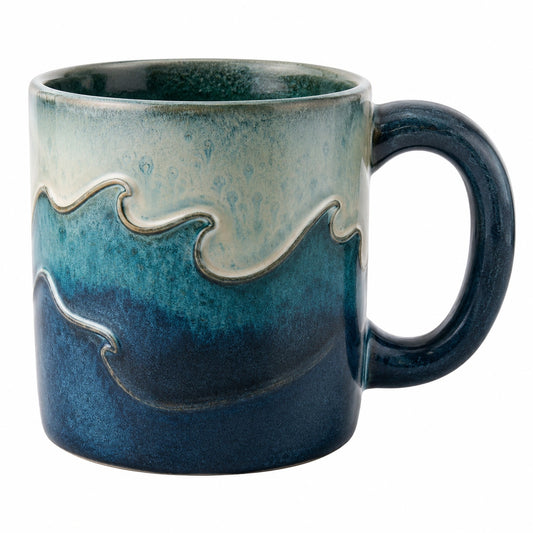 Mug en Céramique Motif Vagues 300ml Bleu et Beige