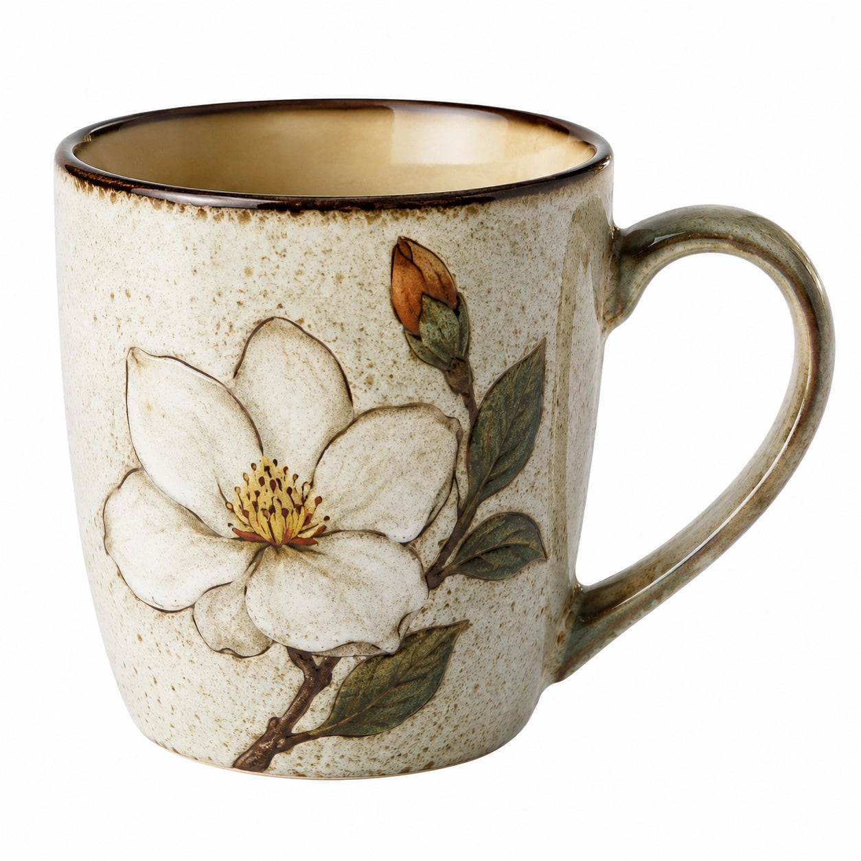 Tasse en céramique motif floral 380ml Beige