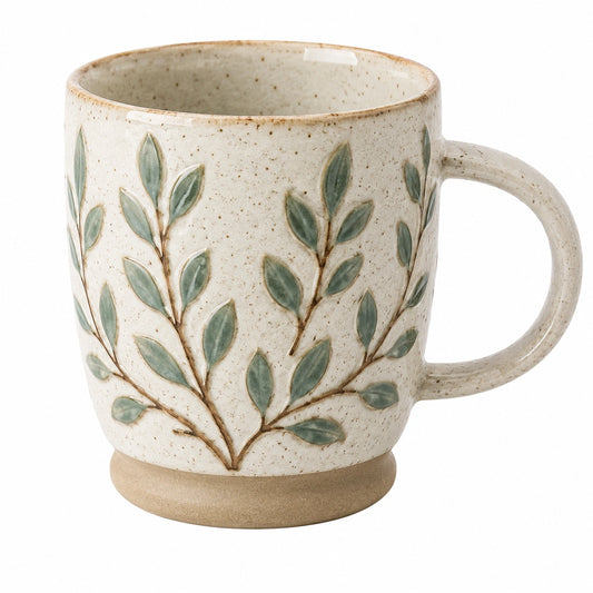 Tasse en céramique 350ml à motif de feuilles beige/vert