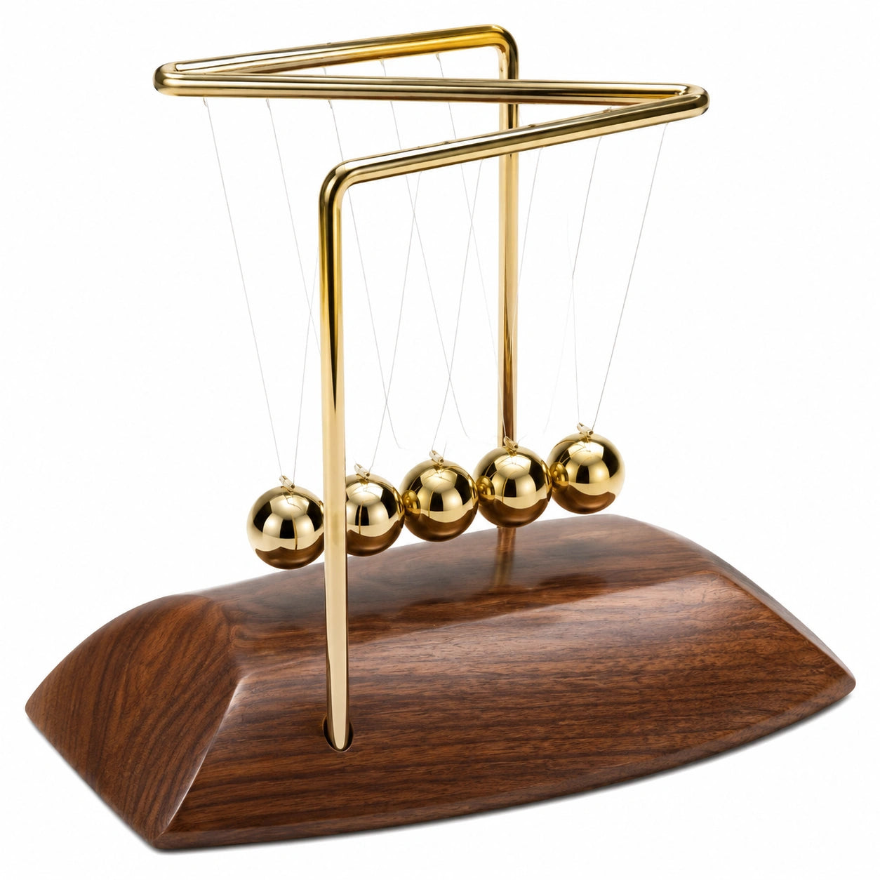 Pendule de Newton Dorée avec Base en Bois Élégante