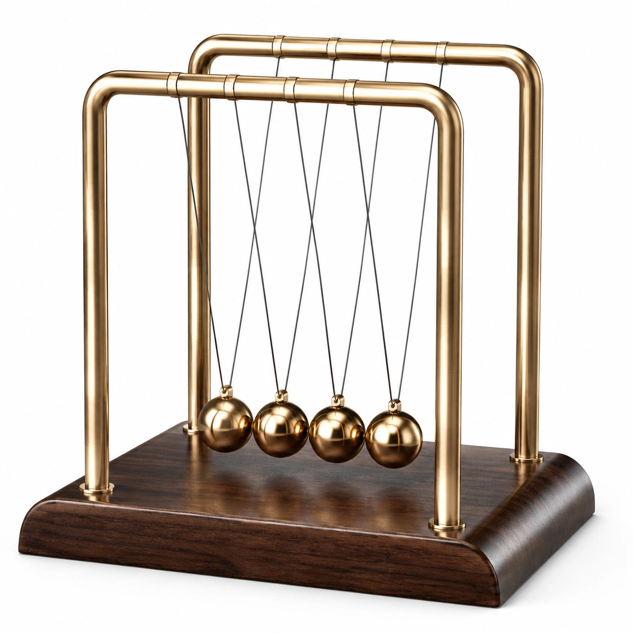Pendule de Newton doré avec base en bois