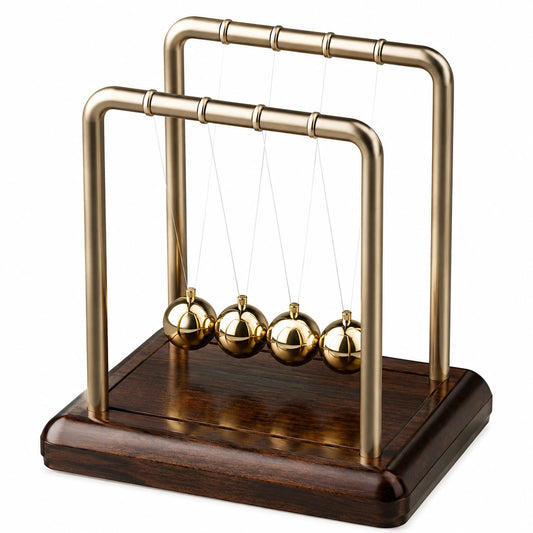 Pendule de Newton Dorée avec Base en Bois