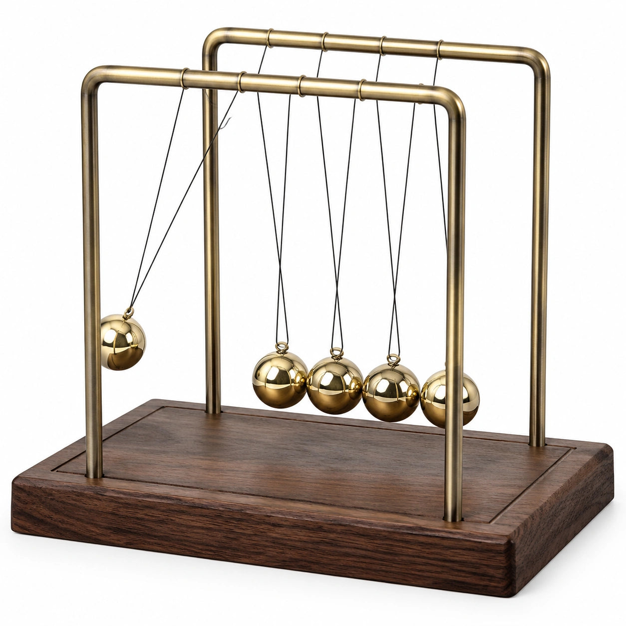 Pendule de Newton Décoratif en Or et Bois Foncé avec 5 Boules