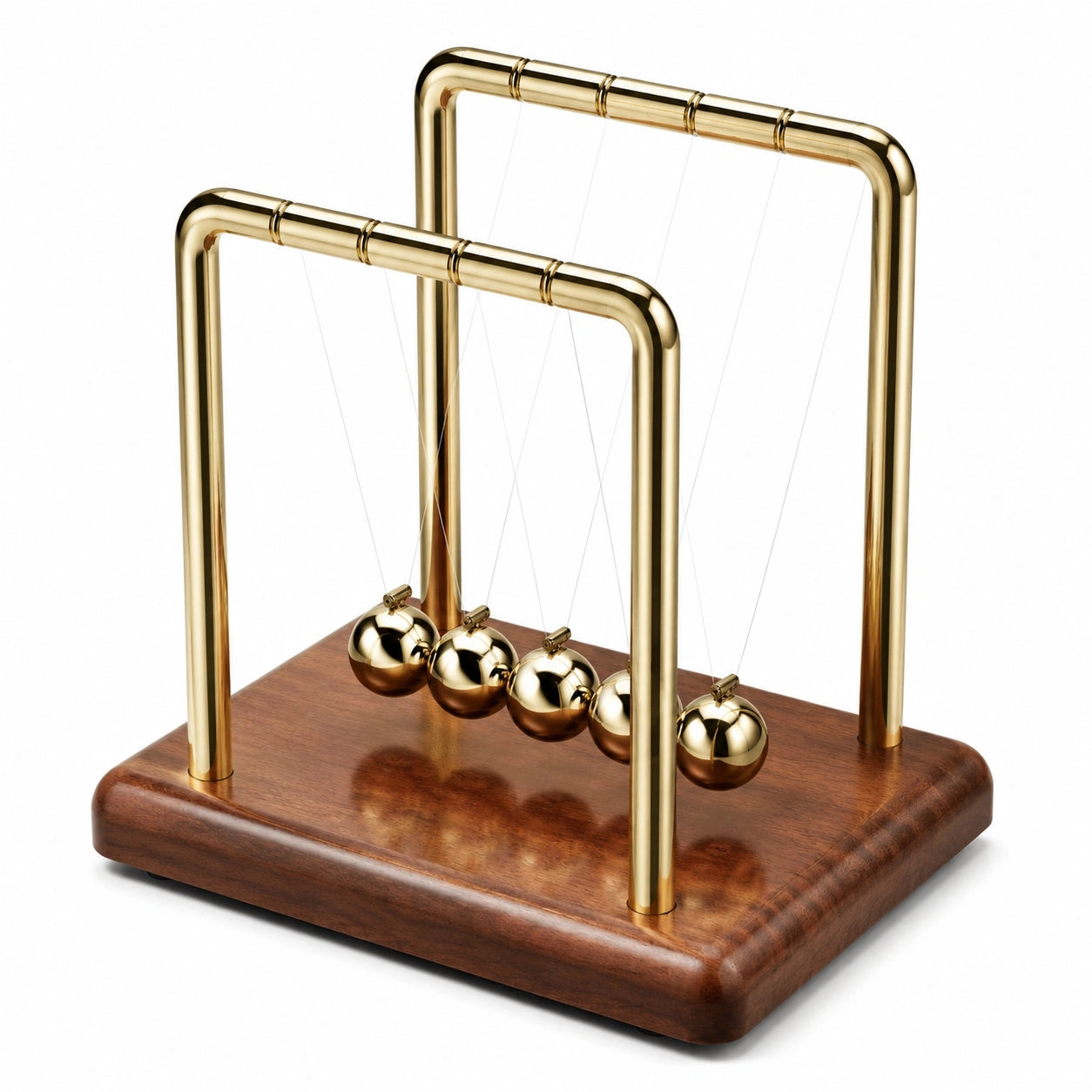 Pendule de Newton en Métal Doré et Base en Bois