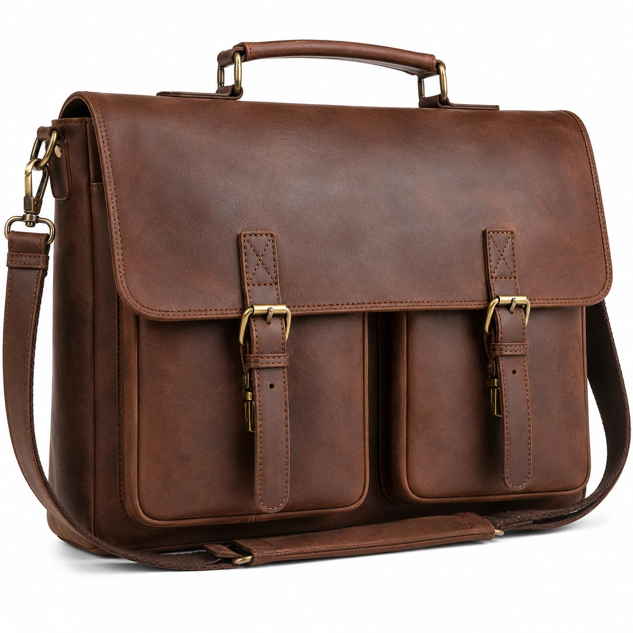 Malette pour homme en cuir marron avec bandoulière