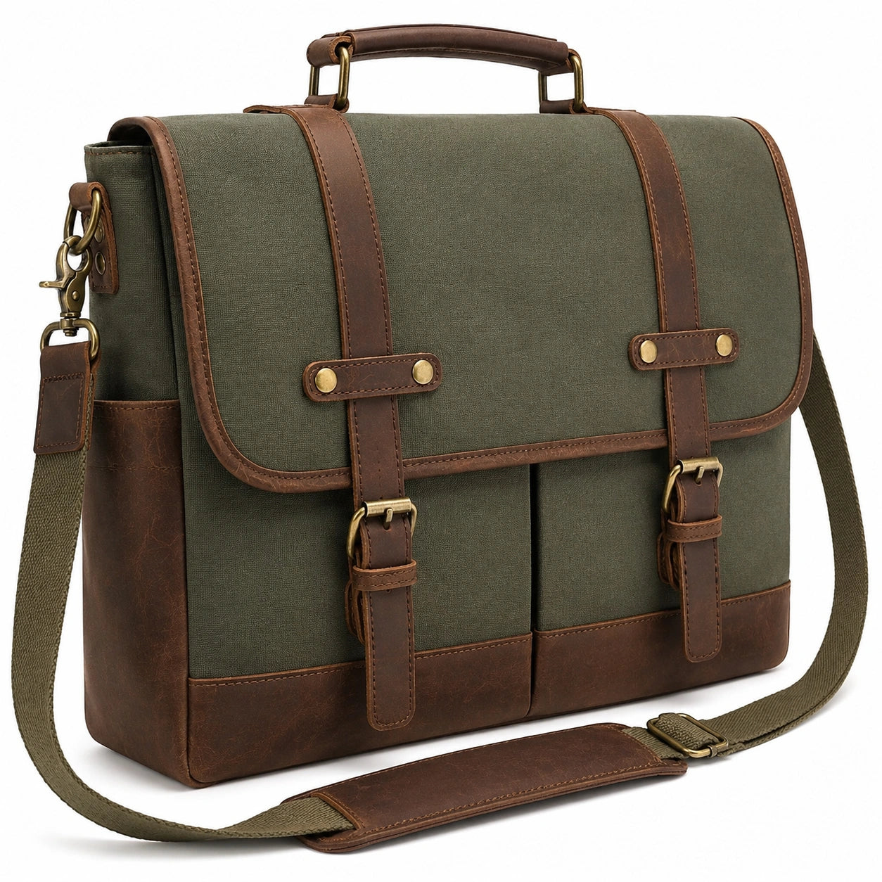 Sacoche pour Ordinateur Portable Verte et Marron