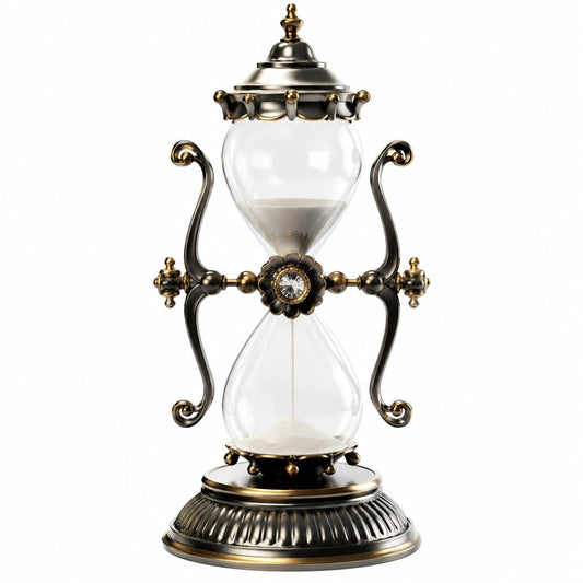 Sablier rétro en verre et métal noir et doré 30 cm